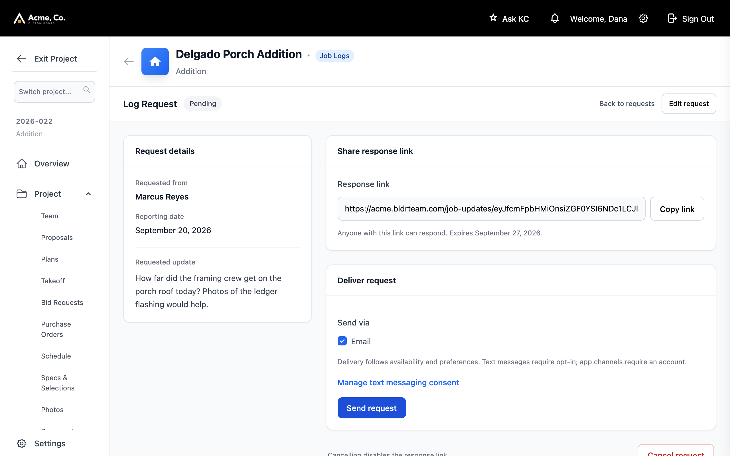 The request, its response link, and how it goes out