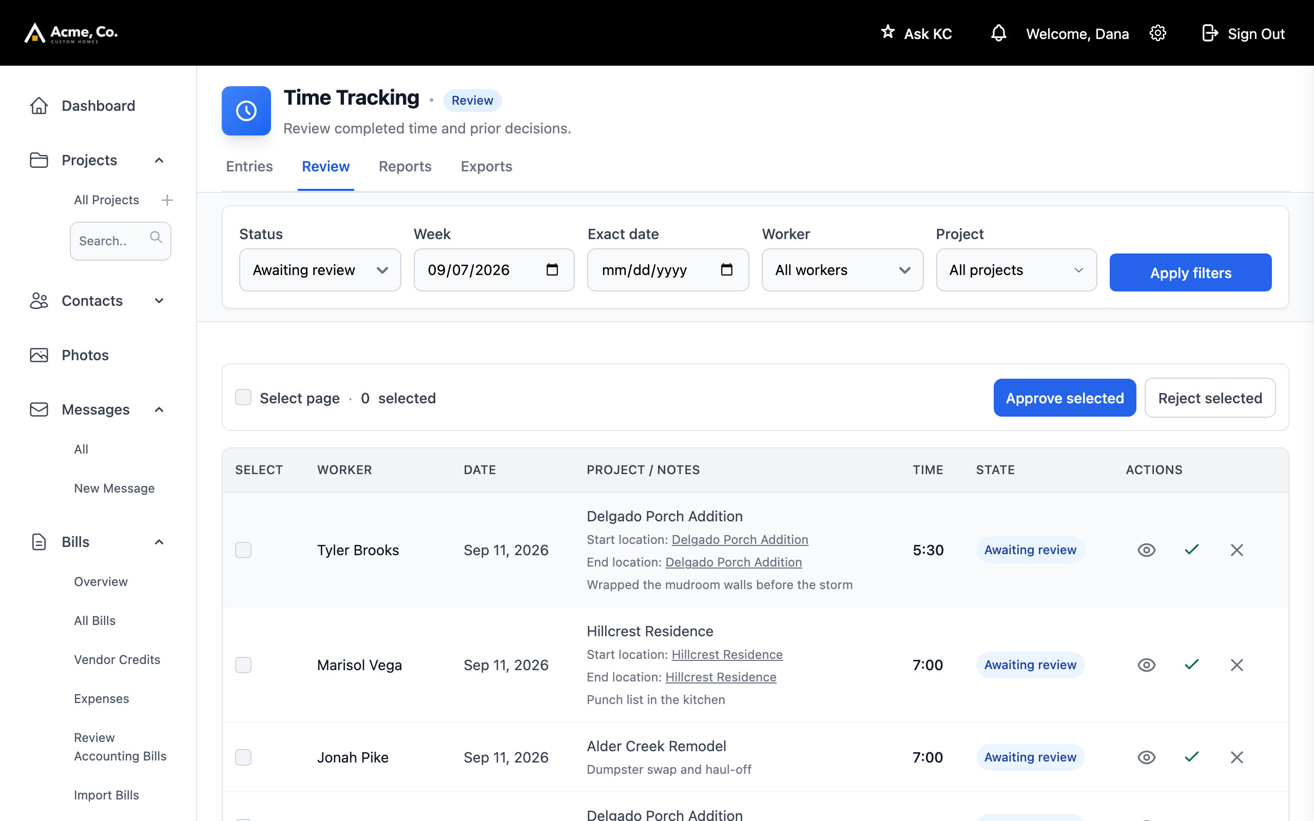 The Time Tracking review queue
